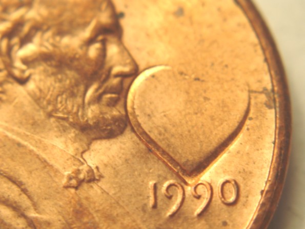1990-Lincoln-Memorial-Cent-With-Heart-Shaped-Stamp
